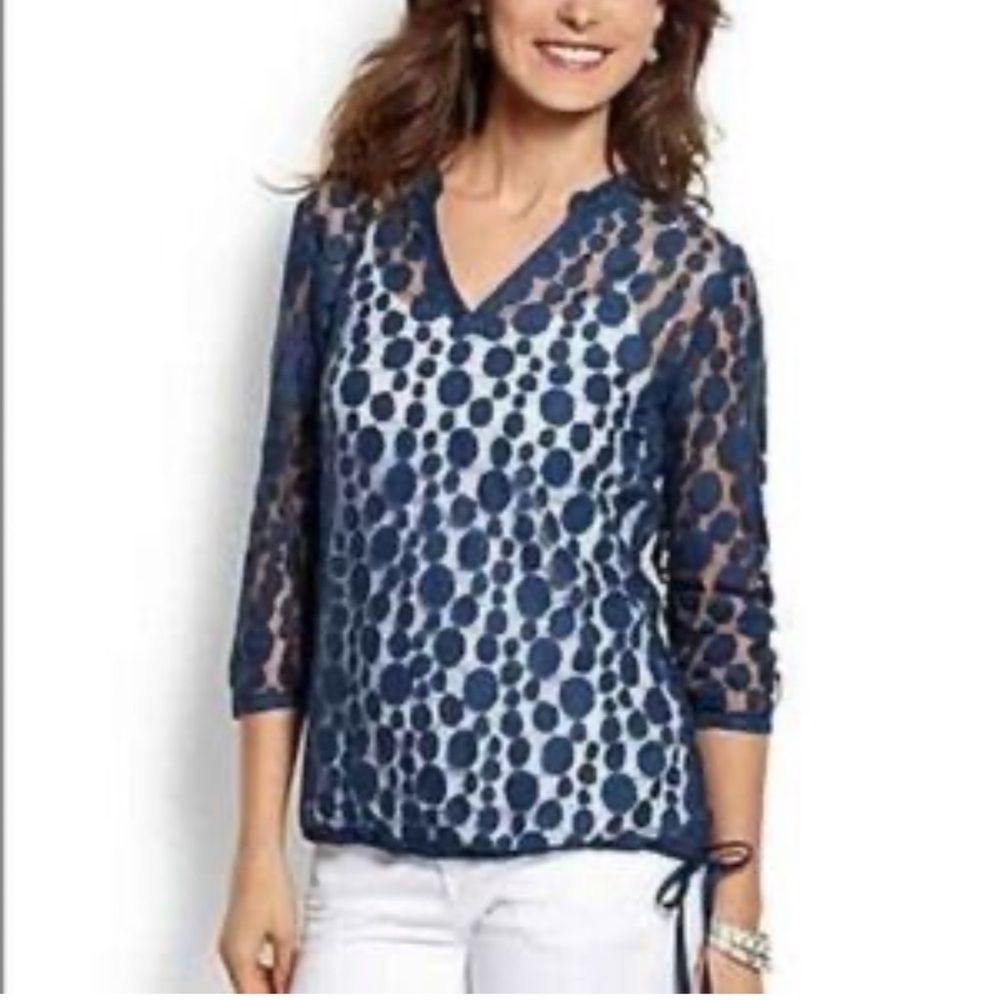 Tommy Bahama Navy Blue Sheer Lace Cover Up Blouse 3/4 Sleeve Womens Size XL